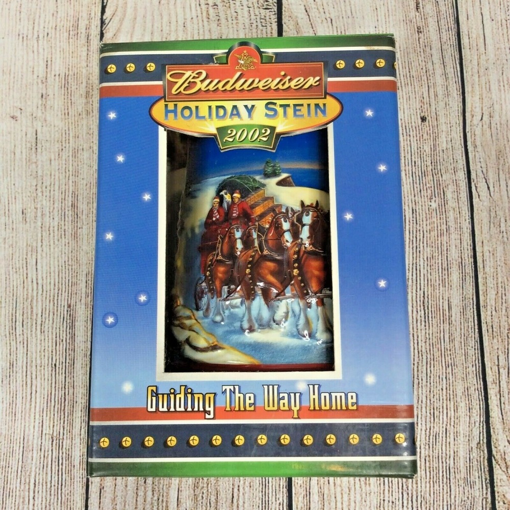 2002 Anheuser‎ Busch AB Budweiser Holiday Christmas Beer Stein Clydesdales NIB